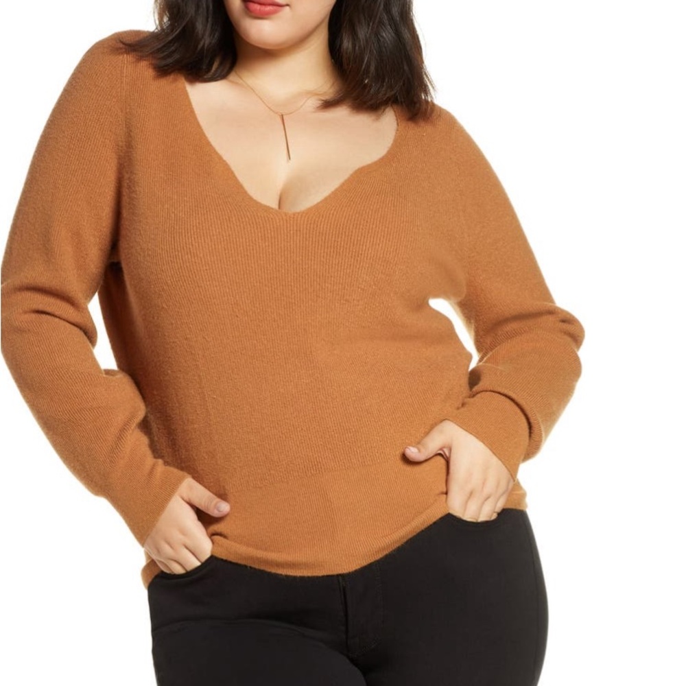 Leith Camel Nordstrom Sweater Shaped Neck 1X